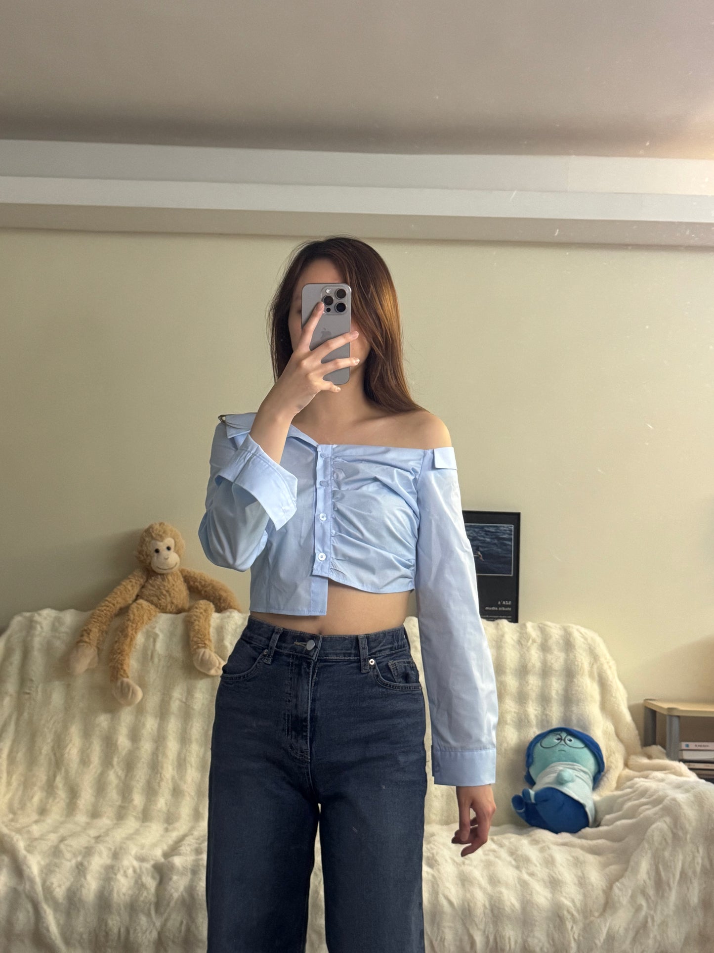 超多details! 不規則斜肩襯衫 Asymmetric Off-shoulder Shirt [2 colours]